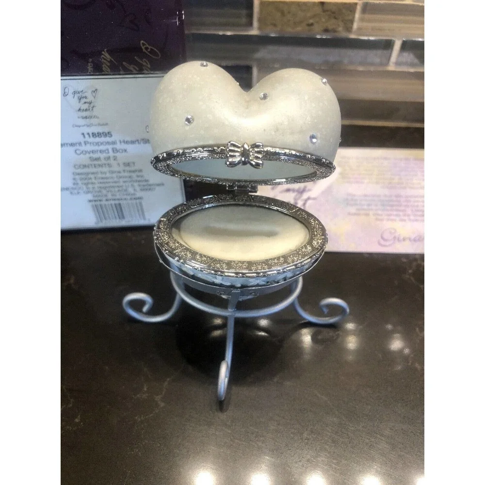 Enesco Proposal Heart Flip Ring Box‎ Stand Engagement Wedding Ring Keepsake Box